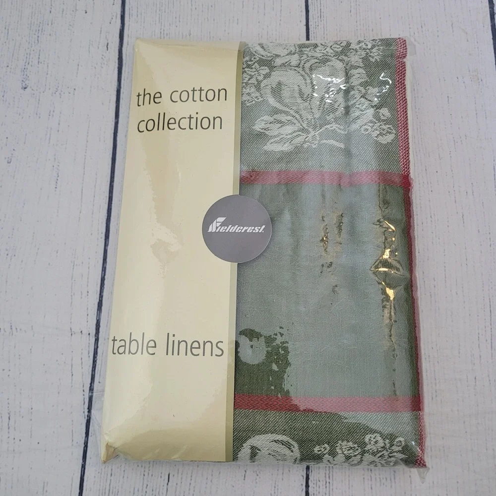 Fieldcrest Cotton Collection Table Linen Tablecloth Beige Plaid Grape Vine 60x84
